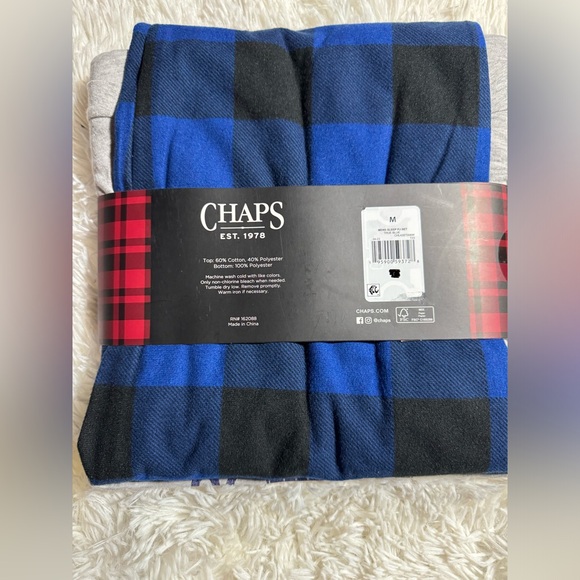 NEW MEN'S CHAPS PAJAMA SET BLUE CHECKERED GRAY - Picture 2 of 2